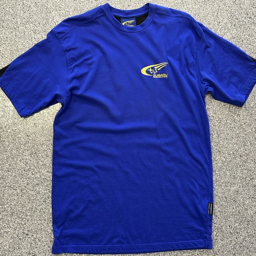 Vintage Racing Subaru Pirelli World Rally Team T Shirt Mens XL Blue Yellow